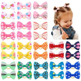 Baby Girls Hair Bows Tie Ribbon Bows Children's Printed Bowknot Hairband Headdress Rubber Band Ponytail Headband