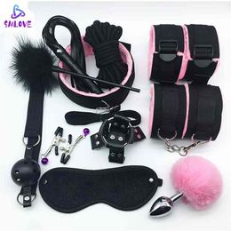 SMLOVE Handcuffs For Collar Whip Gag Nipple Clamps BDSM Bondage Rope Erotic Adult Woman Couples Anal Butt 210722306o