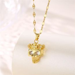 Pendant Necklaces Hiphop Skull Women Clavicle Chain Female Punk Style Gold Colour Stainless Steel Neck Accessories Jewellery Girls