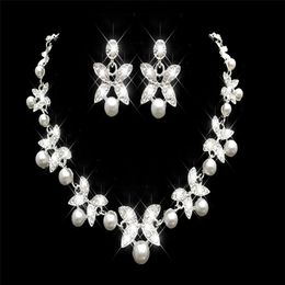 Cheap Rhinestone Faux Pearls Bridal Jewellery Sets Earrings Necklace Crystal Bridal Prom Party Pageant Girls Wedding Accessories In 310A