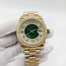High-quality luxury Arabic green digital dial bezel Small diamond 36mm Women's watch 2813 Automatic steel waterproof watch