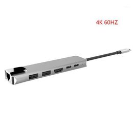 6 in 1 Aluminum Alloy USB 3 0 Ports Type-C Hub Usb-C to 4K HD Laptop Rj45 Gigabit Ethernet Network PD Hub In Stock1256u