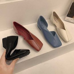 Dress Shoes Brand Cut out shallow flats woman square toe soft pu leather grandma shoes women sneakers low heels loafers soft soled moccasins L230721