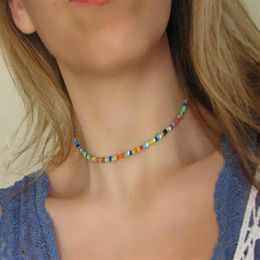Bohemian Handmade Rainbow Beads Choker Necklace Boho Candy Colour Bead Satellite Necklace Women Fashion Jewellery Necklaces GB1232233f