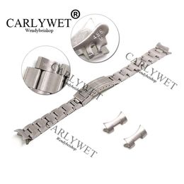 CARLYWET 20mm Solid Stainless Steel Links Hollow Curved End Deployment Glide Lock Clasp Brushed Buckle Bracelet for 70216 455B2028