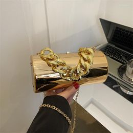 Evening Bags Barrel Shaped Women's Bag Metallic Fashion Chain Handbag Hard Luxury Wallet Ins Small Cylinder Mirror Shoulder Woman