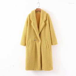 Frauen Pelz Europäischen Und Amerikanischen Stil 2023 Winter Lange Zwei-taste Lamm Mantel Jacke Büro Dame Taste Stilvolle Warme