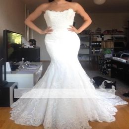 Modest Strapless 2016 Wedding Dresses Backless Lace Sweep Train 2017 Plus Size Bridal Gowns Robes de mariee245n