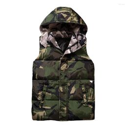 Men's Vests Padded Winter Sleeveless Male Warm Jacket Vest Camouflage Autumn Hooded Cotton Waistcoat Outwear Zipper Coat Thickened