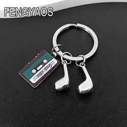 Retro Magnetic Tape Keychain House Headphones Keychains I Love Music Key Ring Birthday Gift for Friend