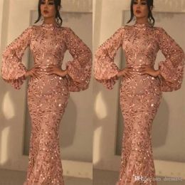 Vintage Rose Gold Evening Gowns Mermaid Formal Party Ball Gown Long Sleeve Afraic Girl Deep Pageant Prom Drseses Custom Made Plus 228M