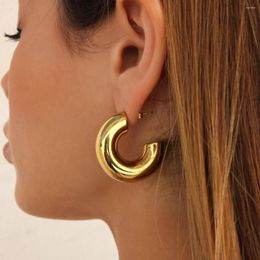 Hoop Earrings GHIDBK Stainless Steel 18K Gold Plated Thick Hollow C-shaped Women's Coarse Metal Geometric Circular Fashion Jewelrys