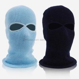 winter warm ski masks 2 hole full face mask men and women beanie cap knitted acrylic hoods Outdoor sports cycling hunting neck warmer mask headwear