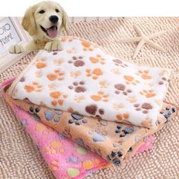 Comfortable Pet Bed Mats Sleep Flora Paw Print Dog Cat Puppy Fleece Soft Blanket Pet Dog Beds Mat For Pet Cat Small Dog Supplies N198k