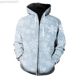 Men's Hoodies Sweatshirts Winter Snowflake Pattern Men's Zipper Hoodie 3D Printed 2022 Hot Sale Sweatshirts Harajuku Unisex With Hood Jackets Tops Spring L230721