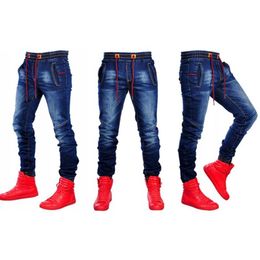 Men's Elastic Pure Color Coarse Drill Pants Casual Lace-Up Jeans Training Jogger Athletic Pants 2020 pencil S-3XL236W