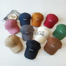 Caps Hats Children Four Seasons Do old embroidery letters baseball cap Unisex fashion Hip hop hole cap x0721