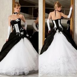 2018 Vintage Gothic Black And White Wedding Dresses Backless Corset Lace up Plus Size Wedding Bridal Gowns Cheap294C