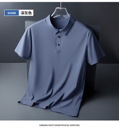 Men's Polos Ice Silk Traceless T-shirt Men's Light Business Solid Color Half Sleeve Top Silk Smooth Breathable Traceless POLO Shirt 230720