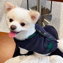Dog Apparel Winter Clothes Warm Cat Pet Poodle Bichon Costume Coat Christmas Plaid Cotton Vest For Puppy Dogs