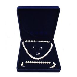 19x19x4cm velvet jewelry set box long pearl necklace box gift box display high quality blue color272A