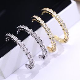 European American and French Style Hoop Earrings Sterling Silver Needle Zircon Snake-Shaped Ear Ring Personalised Cold Style Simpl283q