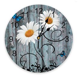 Wall Clocks Daisy Retro Wood Grain Butterfly Home Decor Modern Kitchen Room Bedroom Living Clock