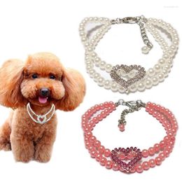 Dog Collars Puppy Pearl Collar Rhinestone Fancy 2 Rows Cat Necklace Jewellery Pet Wedding Birthday Party Outfit Accessories For Small Dogs