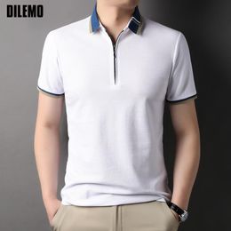 Men's Polos Top Grade 100% Cotton Zipper Luxury Summer Brand Polo Shirts Men Fashion Slim Short Sleeve Casual Tops Mens Clothing 230720