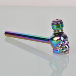 COOL Colorful Plating Thick Glass Pipes Portable Filter Screen Dry Herb Tobacco Spoon Metal Bowl With Cover Smoking Bong Holder Innovative Skulls Shape Hand Tube DHL