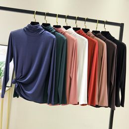 Thin Bottoming Blouses 95% Cotton Long Sleeve Women Shirts Lady Tops Turtleneck Elastic Fitted Blouse Fall Basal Blusas