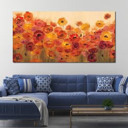 Contemporary Abstract Painting Summer Poppies Handmade Canvas Art for Sitting Room Decor