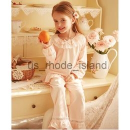 Pajamas Spring Autumn Kid Sleepwear.Girl's Cotton Pink Long Sleeve Pajama Sets.Toddler Baby Ruffle Pyjamas Set Cute Childrens Clothing x0721