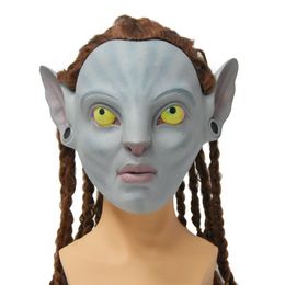 Funny Scary Avatar Latex Mask Halloween HD Mask Anime Alien Masks Wig Braids Cosplay Costume Props