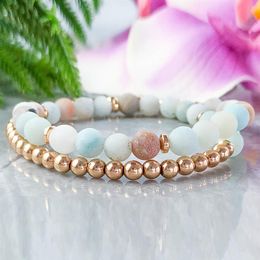 MG1065 Amazonite and Rose Gold Hematite Wrap Bracelet Dainty Bohemian Gemstone Bracelet Natural Anxiety Relief Stacking Bracelets246d