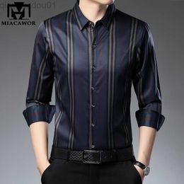 Men's Casual Shirts New High Quality Luxury Silk Shirts Thin Long Sleeve Striped Dress Shirts Men Korean Casual Slim Fit Camisa Masculina C846 L230721