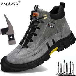 Safety Shoes AMAWEI Summer Non-Slip Safety Shoes For Men Industrial Working Boots Security Steel Toe Anti-Puncture Indestructible Sneakers 230720