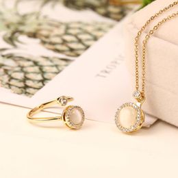 Pendant Necklaces 1 Set Opal Zircon Rotable Clavicle Necklace Opening Adjustable Ring For Women Fashion Jewelry Pretty Gifts