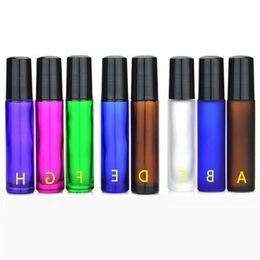 VERY Popular New Glass Roller Bottles ! 10Colors 10ml 1/3OZ Glass Roll On Bottles with Metal Ball and Black Cap for Essential Oil Perfu Udqc