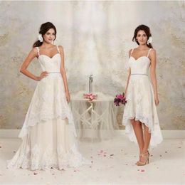Vestidos de Noiva Renda 2020 Saia Destacável Curto Apliques Vestidos de Noiva Alças Espaguete Cristal Frisado Vestido de Noiva Linha A277Q