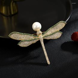 Brooches Unique Model Insect Zirconia Dragonfly Personality Female Woman Clothing Accessories Elegant Pearl Brooch Pin Jewelry