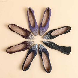 Dress Shoes designer starry sky knitting flat shoes woman pointed toe dot print ballet flats women soft bottom weaving moccasins big size 43 L230721