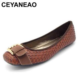 Dress Shoes CEYANEAO 2019 Spring and Autumn Women's Loafers Flats Buckle Knitted Women Flat Heel Shoes Boat Shoes Soft bottom Casual Shoe L230721