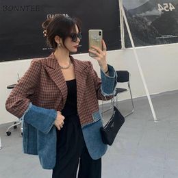 Women's Suits Blazer Women Patchwork Design Leisure Loose Fashion Korean Style Spring Daily Vintage Ladies All-math Outwaer Elegant Denim