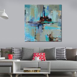 Contemporary Abstract Painting Fjord Handmade Canvas Art for Sitting Room Decor