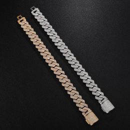 Hip Hop 10MM 12MM 14MM 2Row Cuban Prong Chain Bling Iced Out Box Buckle Copper Cubic Zirconia Bracelet For Men Jewellery Link 308N