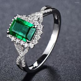 Wedding Rings Gorgeous Square Shaped Green Cubic Zirconia Ring For Women Anniversary Party Temperament Accessory Trendy Jewelry