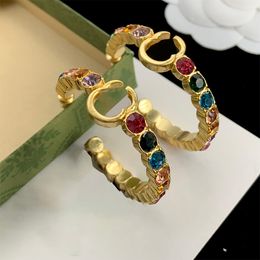 Colors Circle Earrings Vintage Cooper Earrings Women Brass Colorful Gem Eardrops Retro Stylish Medieval Style Brand Jewerl