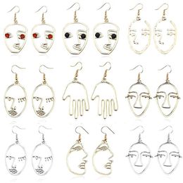 Dangle & Chandelier Fashion Pierced Face Earrings Personality Exaggerated Girl Metal Silhouette Student Daily Jewelry Gift304k