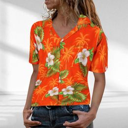 Women's Blouses Funky Hawaiian Shirt Blouse Frontpocket Leaves Flowers Palm Print Top Lapel Button Up Womens Clothes For Summer 2023